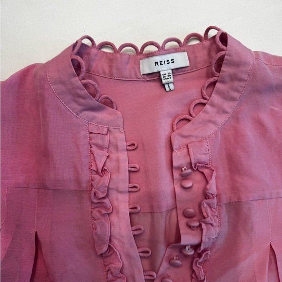 Reiss Pink Ruffle Button Blouse - Picture 4 of 4